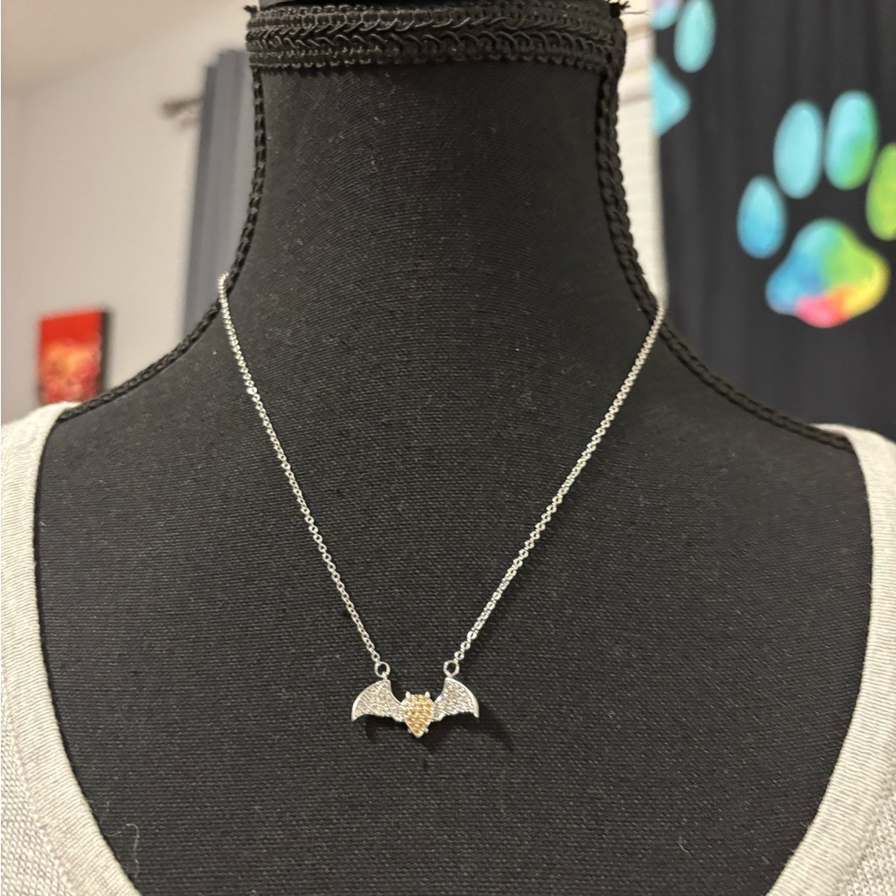 Silver and Gold Bat Pendant Necklace